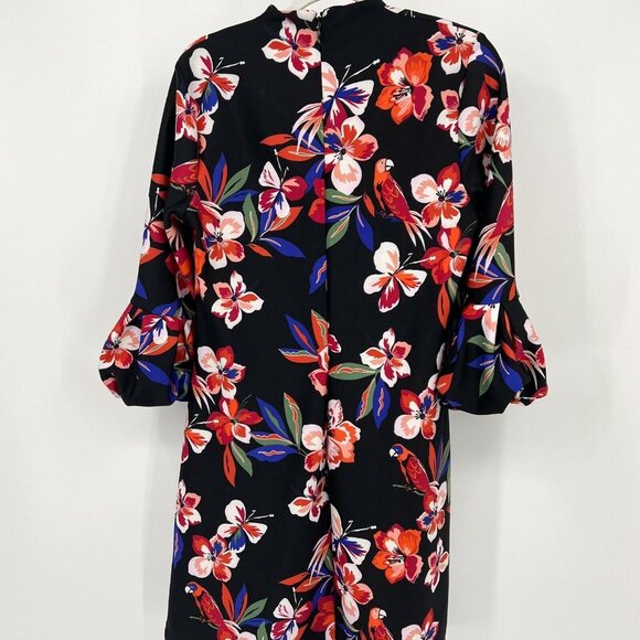 Floral Parrot Print Dress Keyhole Neckline‎ Puff Sleeve Party Cocktail Size XL - Picture 6 of 10